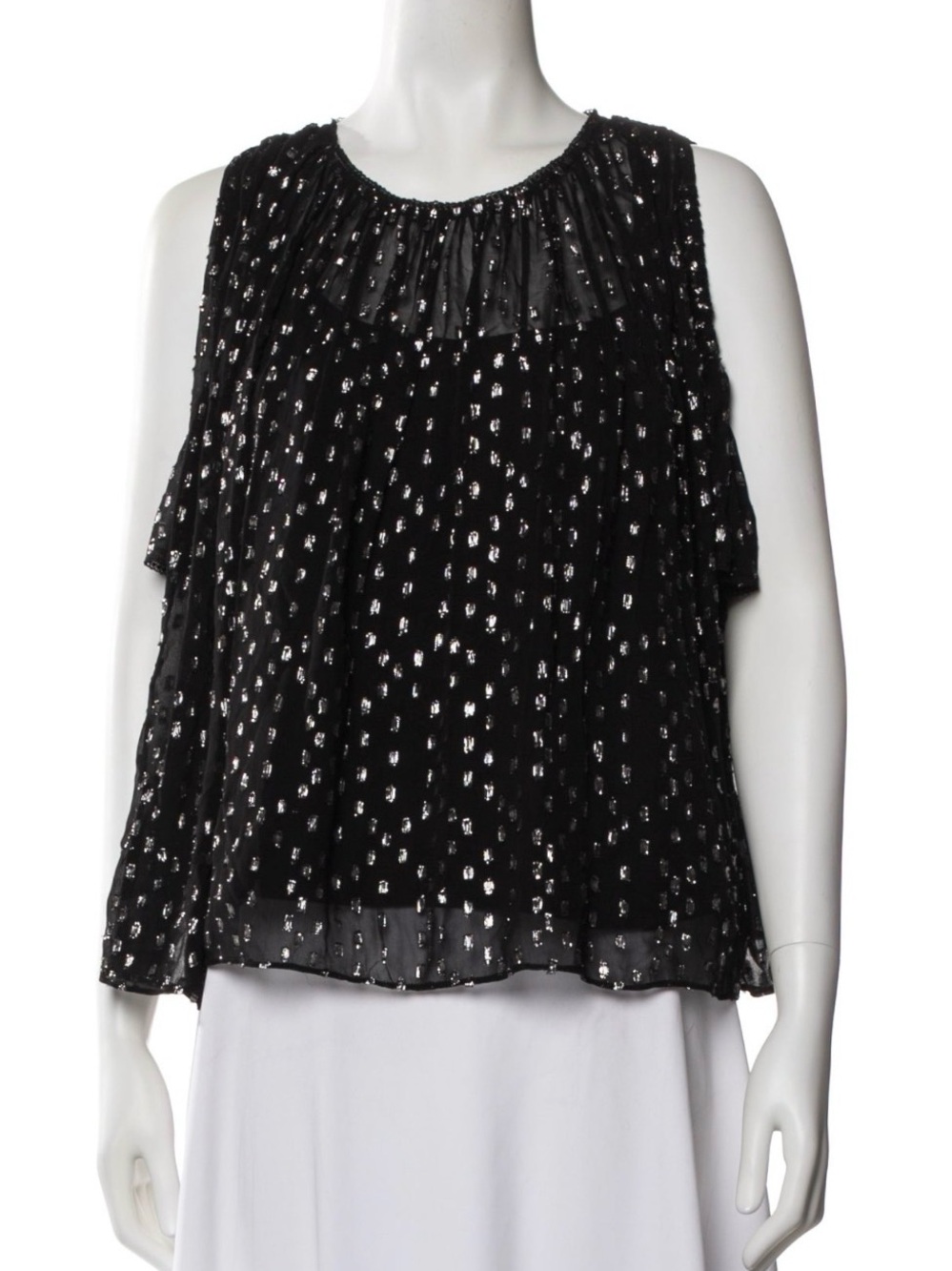 Needle & Thread Black Sleeveless Blouse with Silver Metallic Dots